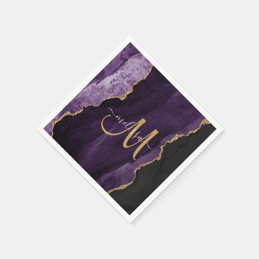 Serviette En Papier Monogramme personnalisé Parties scintillant or vio (Coin)