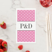 Serviette En Papier Monogramme personnalisé pois rose et blanc (En situation)