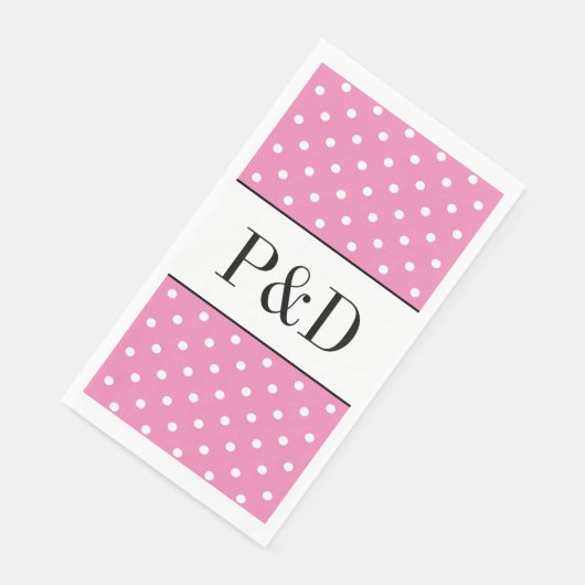 Serviette En Papier Monogramme personnalisé pois rose et blanc (Coin)