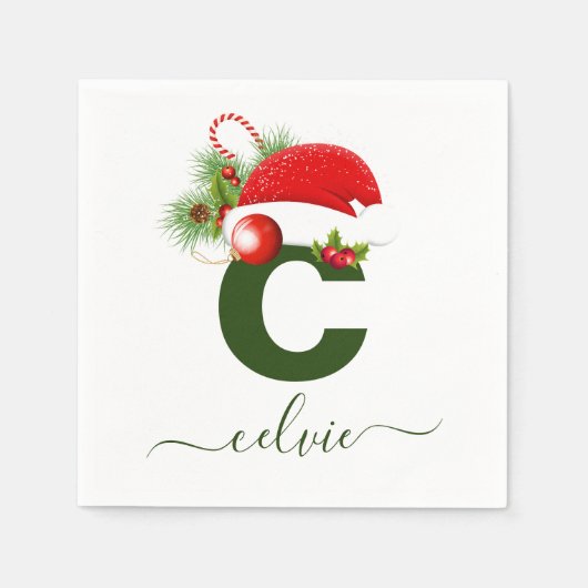 Serviette En Papier Monogramme personnalisé simple Noël (Devant)