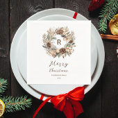 Serviette En Papier Monogramme Pinecone hiver Wreath Joyeux Noël