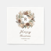 Serviette En Papier Monogramme Pinecone hiver Wreath Joyeux Noël (Devant)
