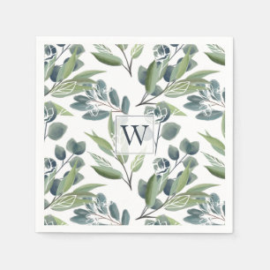 Serviette En Papier Monogramme Première Elégante Aquarelle Foliage d'h