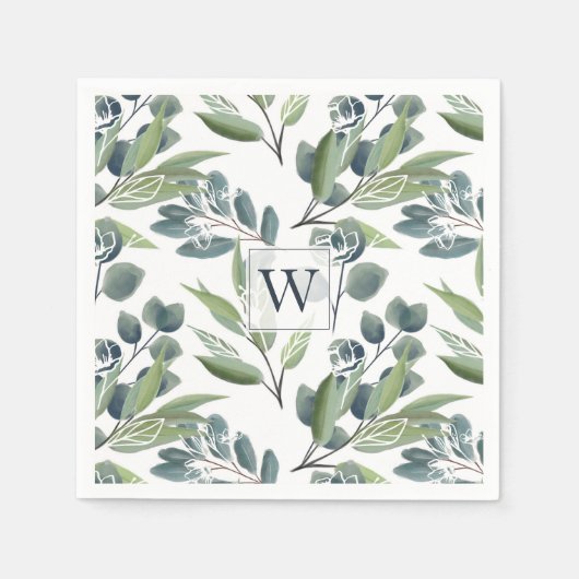Serviette En Papier Monogramme Première Elégante Aquarelle Foliage d'h (Devant)