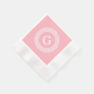 Serviette En Papier Monogramme principal grec blanc rose d'initiale de