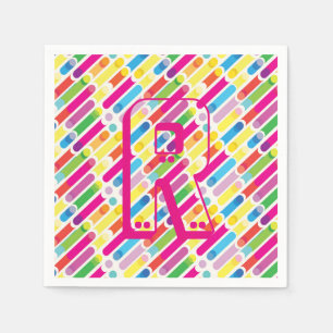 Serviette En Papier Monogramme Rainbow Diagonal Lines Motif Pop Art