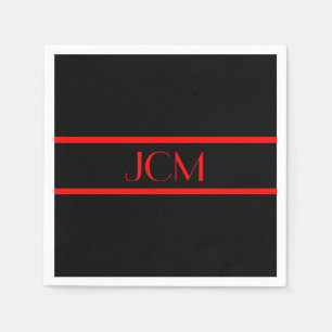 Serviette En Papier Monogramme rayure noire et rouge
