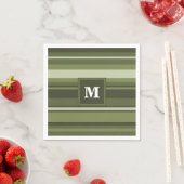 Serviette En Papier Monogramme rayures vert olive (En situation)