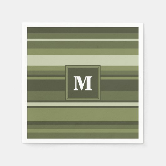 Serviette En Papier Monogramme rayures vert olive (Devant)