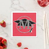 Serviette En Papier Monogramme Red Black Graduation Cap Party (En situation)
