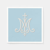 Serviette En Papier Monogramme religieux marial catholique bleu blanc (Devant)