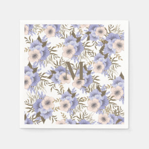 Serviette En Papier Monogramme Romantique Violet Sage Botanique Floral