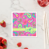 Serviette En Papier Monogramme rose chaud moderne Paisley (En situation)