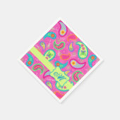 Serviette En Papier Monogramme rose chaud moderne Paisley (Coin)