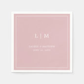Serviette En Papier Monogramme rose clair simple Mariage élégant (Devant)
