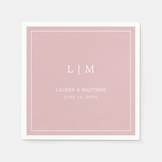 Serviette En Papier Monogramme rose clair simple Mariage élégant (Devant)