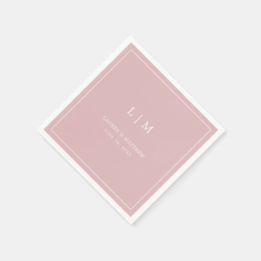 Serviette En Papier Monogramme rose clair simple Mariage élégant (Coin)