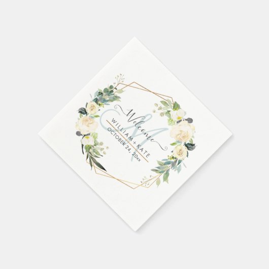 Serviette En Papier Monogramme Rose de crème d'ivoire d'aquarelle rust (Coin)