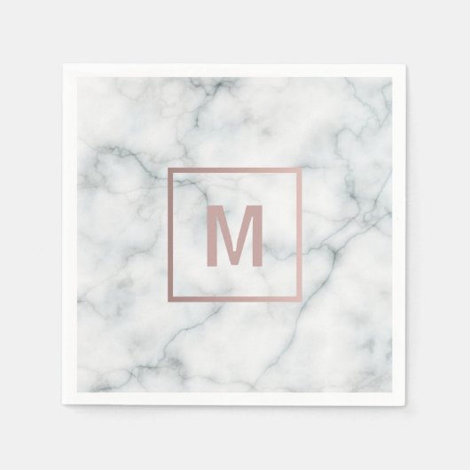 Serviette En Papier Monogramme rose en or sur marbre (Devant)