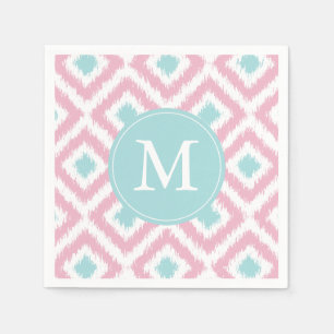 Serviette En Papier Monogramme rose et Motif de diamants Ikat de la me