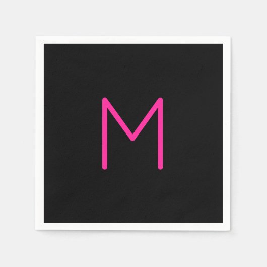 Serviette En Papier Monogramme rose et noir moderne modifiable (Devant)