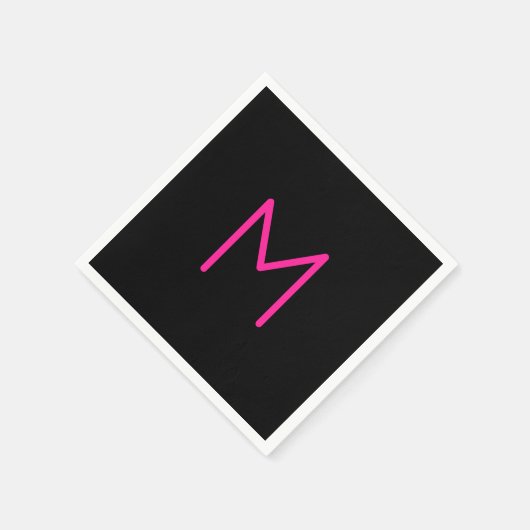 Serviette En Papier Monogramme rose et noir moderne modifiable (Coin)