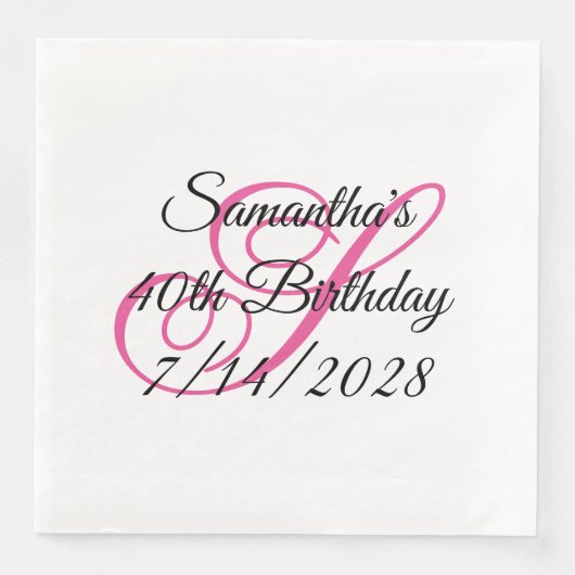 Serviette En Papier Monogramme rose fantaisie 40e anniversaire (Devant)