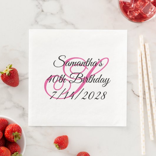 Serviette En Papier Monogramme rose fantaisie 40e anniversaire (En situation)