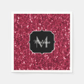 Serviette En Papier Monogramme rose foncé magenta faux scintillants (Devant)