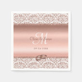 Serviette En Papier Monogramme rose Gold Mariage damassé (Devant)