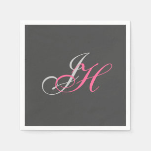 Serviette En Papier Monogramme rose gris Simple Cstom simple
