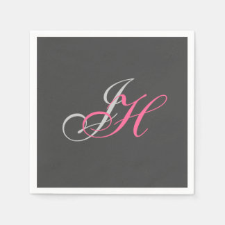 Serviette En Papier Monogramme rose gris Simple Cstom simple