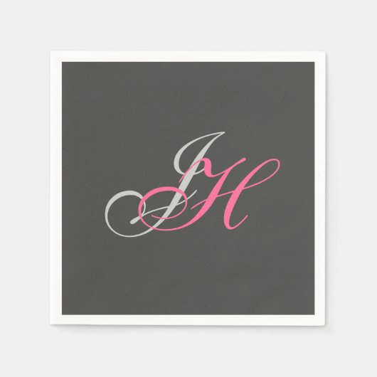Serviette En Papier Monogramme rose gris Simple Cstom simple (Devant)