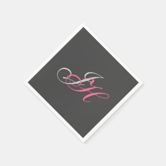 Serviette En Papier Monogramme rose gris Simple Cstom simple (Coin)