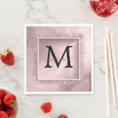 Serviette En Papier Monogramme rose Parties scintillant or (En situation)