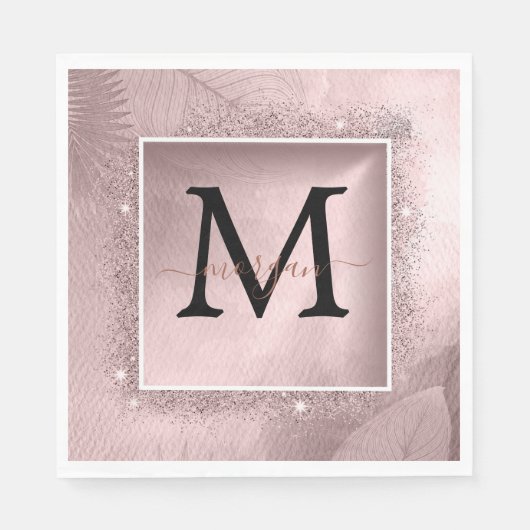 Serviette En Papier Monogramme rose Parties scintillant or (Devant)