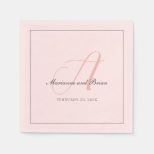 Serviette En Papier Monogramme Rose rose, bleu et gris de colombe