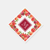 Serviette En Papier Monogramme Rose Rouge Orange Fleurs (Coin)