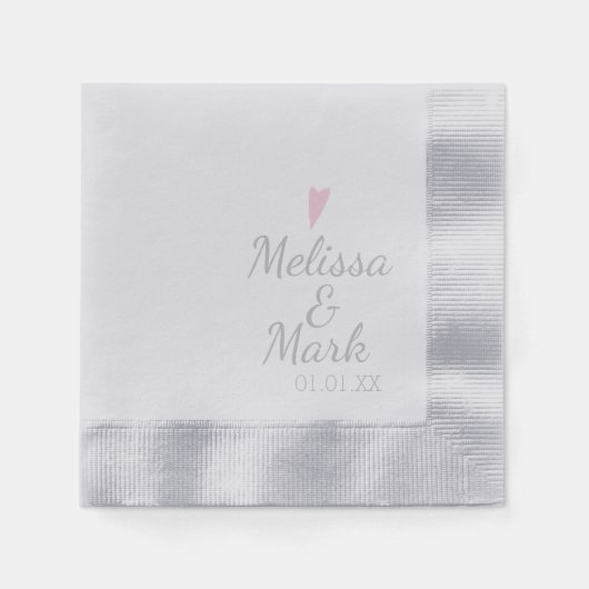 Serviette En Papier Monogramme Rose Simple Mariage Argent Minimal (Devant)