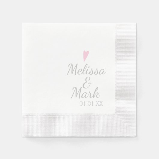 Serviette En Papier Monogramme Rose Simple Mariage Argent Minimal (Devant)