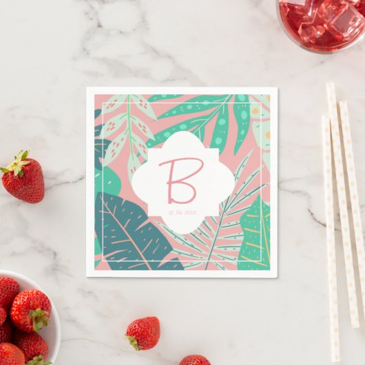 Serviette En Papier Monogramme rose tropical Palmier vert Feuille serv (En situation)