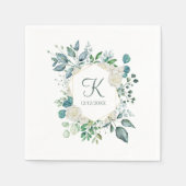 Serviette En Papier Monogramme Roses blanches Verdure Eucalyptus Maria (Devant)