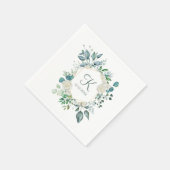 Serviette En Papier Monogramme Roses blanches Verdure Eucalyptus Maria (Coin)