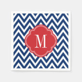 Serviette En Papier Monogramme rouge blanc et bleu Chevron (Devant)