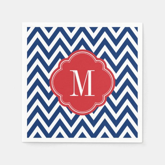 Serviette En Papier Monogramme rouge blanc et bleu Chevron (Devant)
