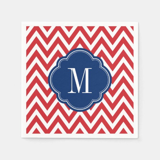 Serviette En Papier Monogramme rouge blanc et bleu Chevron (Devant)