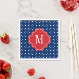 Serviette En Papier Monogramme rouge blanc et bleu Pois