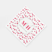 Serviette En Papier Monogramme rouge Coeurs mignons Personnalisés (Coin)
