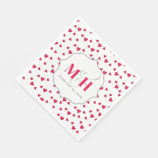 Serviette En Papier Monogramme rouge Coeurs mignons Personnalisés (Coin)