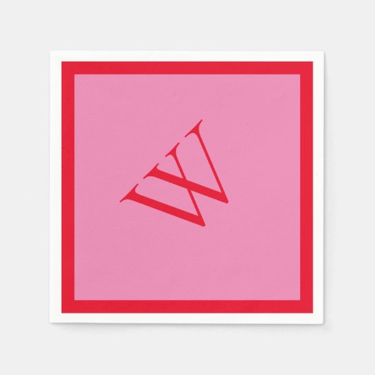 Serviette En Papier Monogramme rouge et rose vif (Devant)